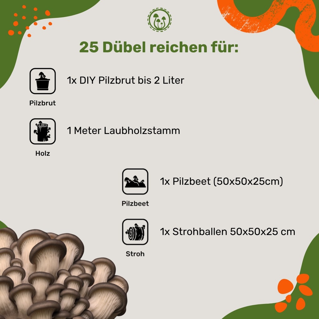 Pilzdübel Austernpilz – 25 Dübel reichen für